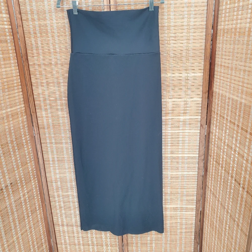 ◇ Skims Black Fold Over Waist High Slit Maxi Swim Skirt Size Medium